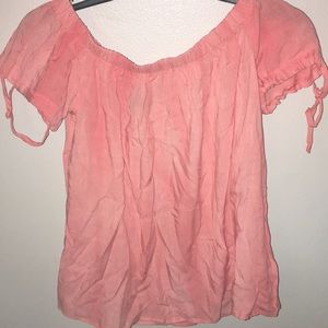 Off the shoulder peach shirt